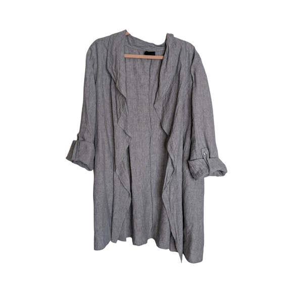 Blu No. 9 Linen Waterfall Cardigan Size XL Grey Pocketed Lagenlook - Picture 14 of 14